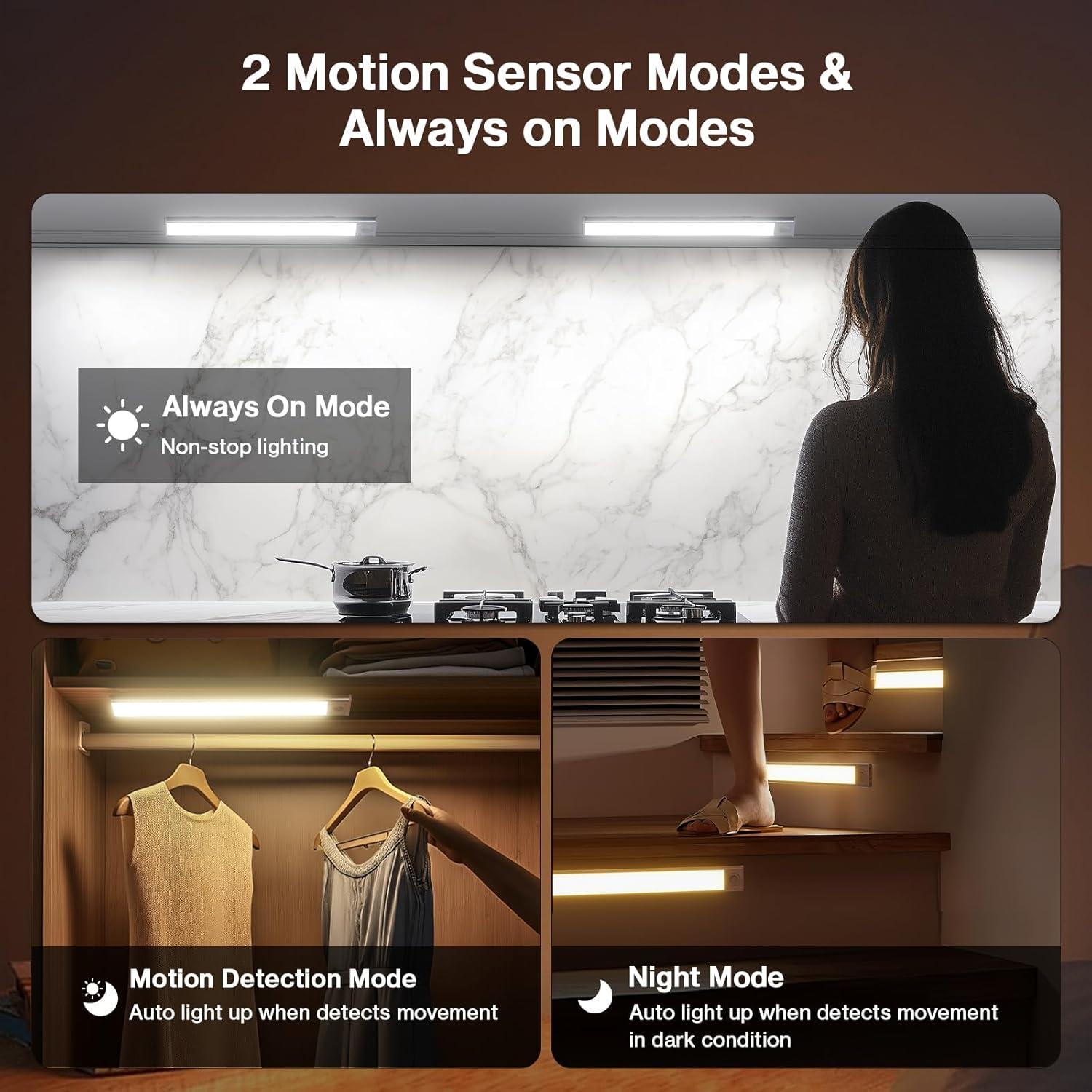 Luces Bajo Gabinete Olafus 30.48cm, 54 LED, Sensor Movimiento, USB