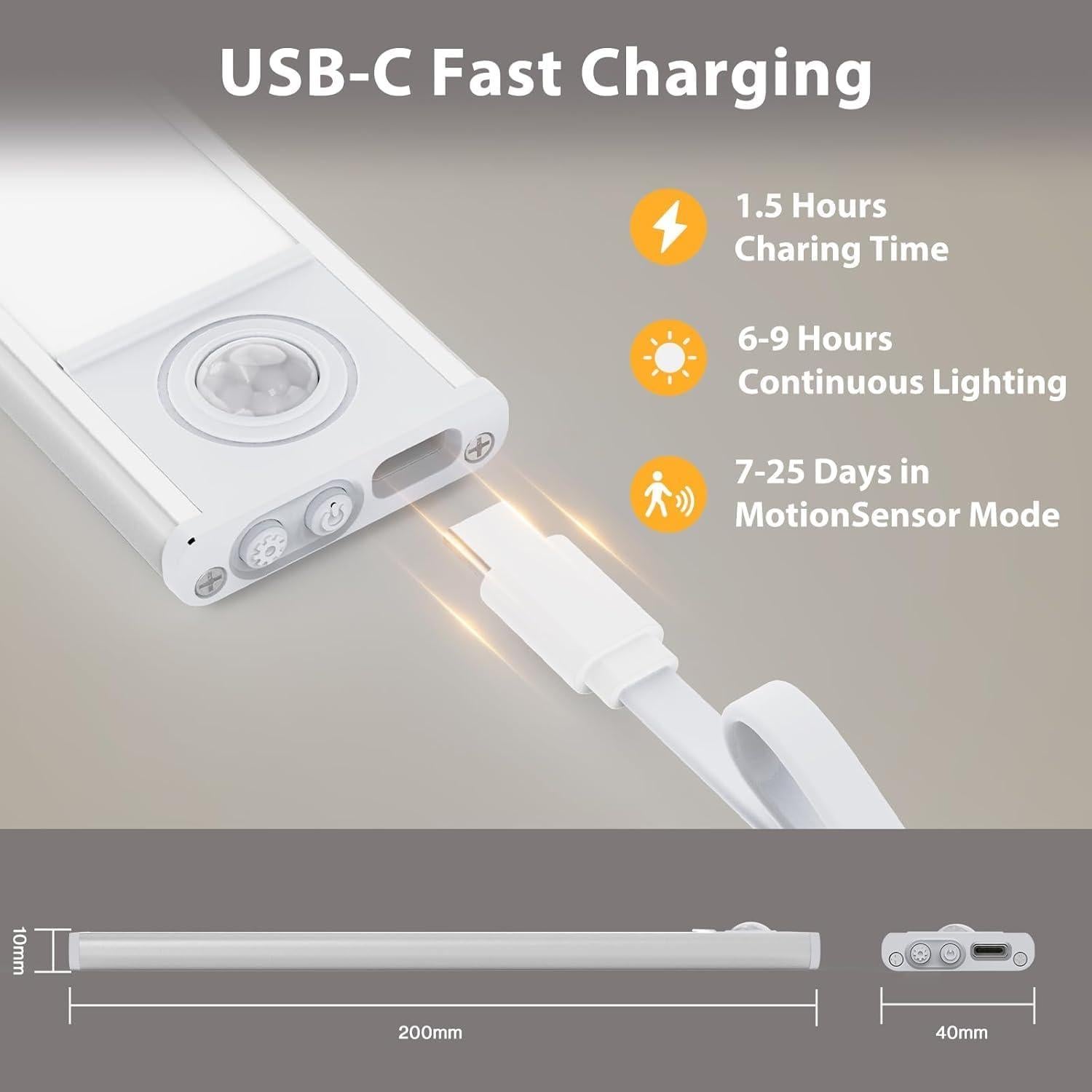 Luces Bajo Gabinete Olafus 30.48cm, 54 LED, Sensor Movimiento, USB