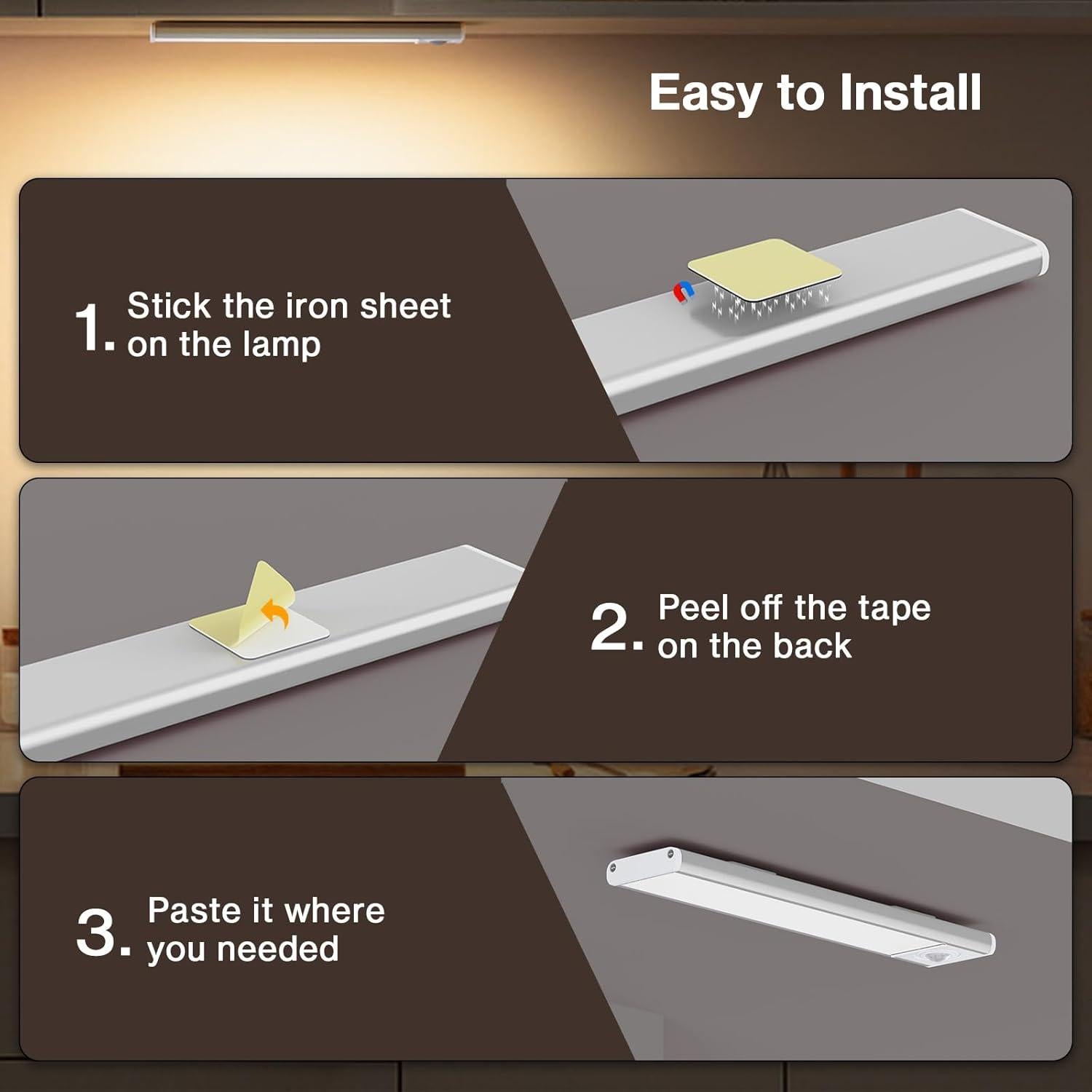 Luces Bajo Gabinete Olafus 30.48cm, 54 LED, Sensor Movimiento, USB