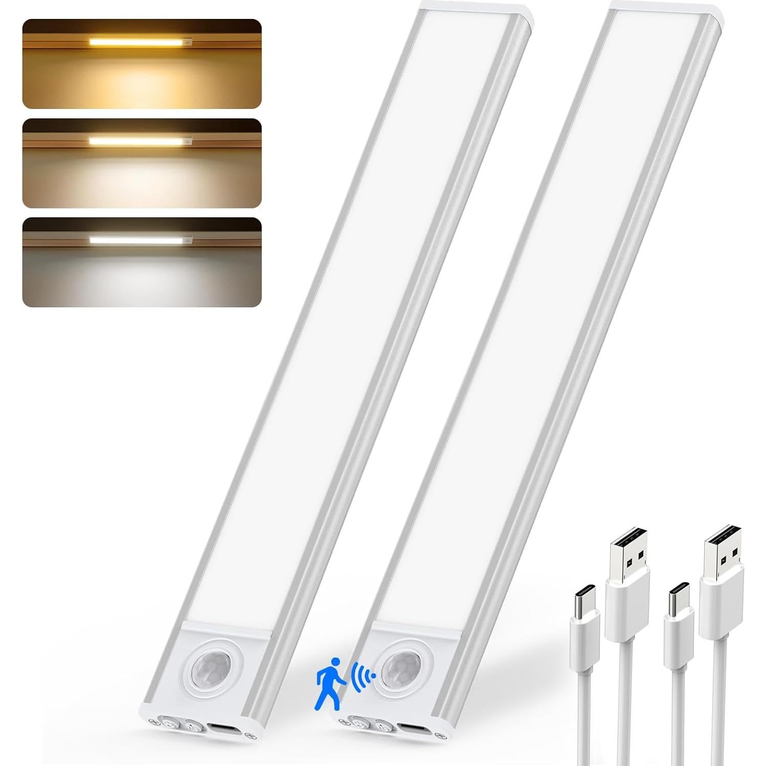 Luces Bajo Gabinete Olafus 30.48cm, 54 LED, Sensor Movimiento, USB