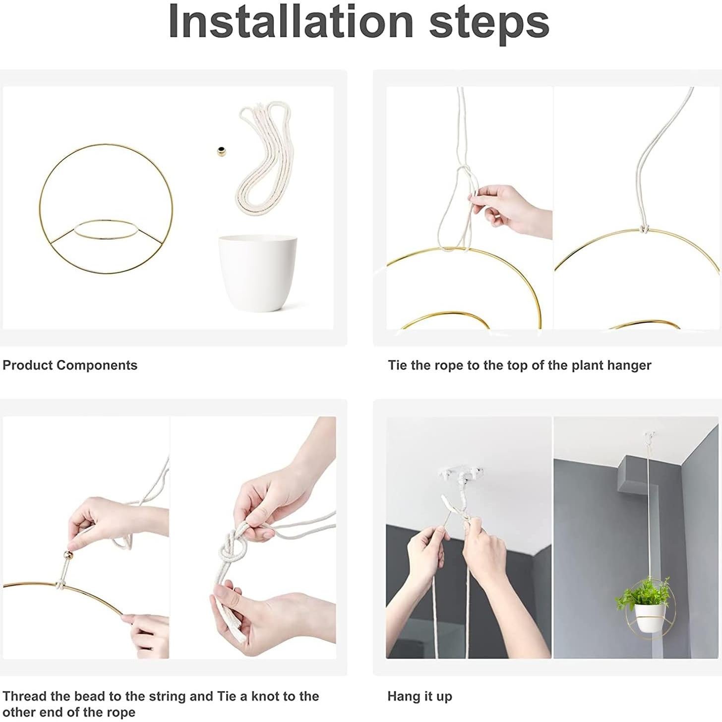 Juego de 2 Macetas Colgantes de Metal Mkono 15 cm Dorado