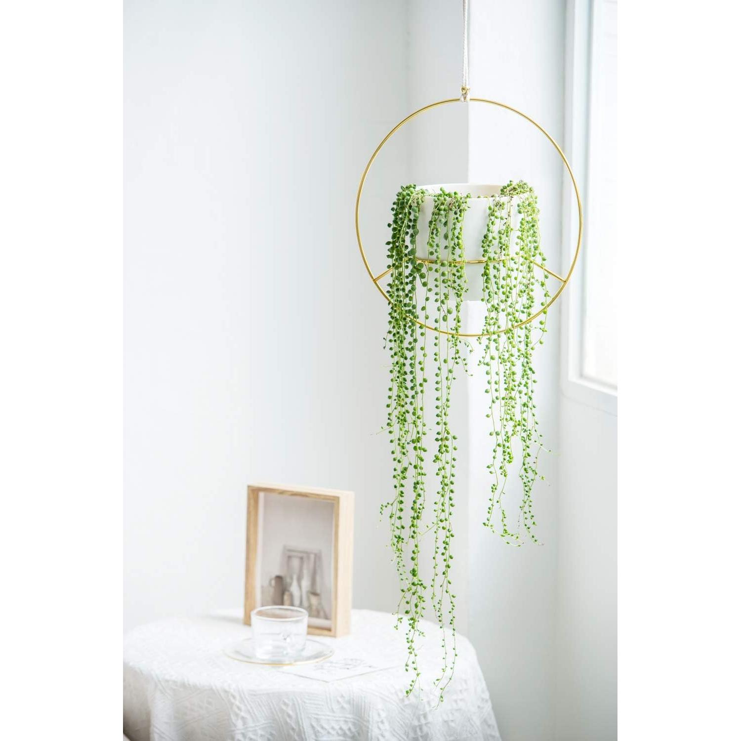 Juego de 2 Macetas Colgantes de Metal Mkono 15 cm Dorado