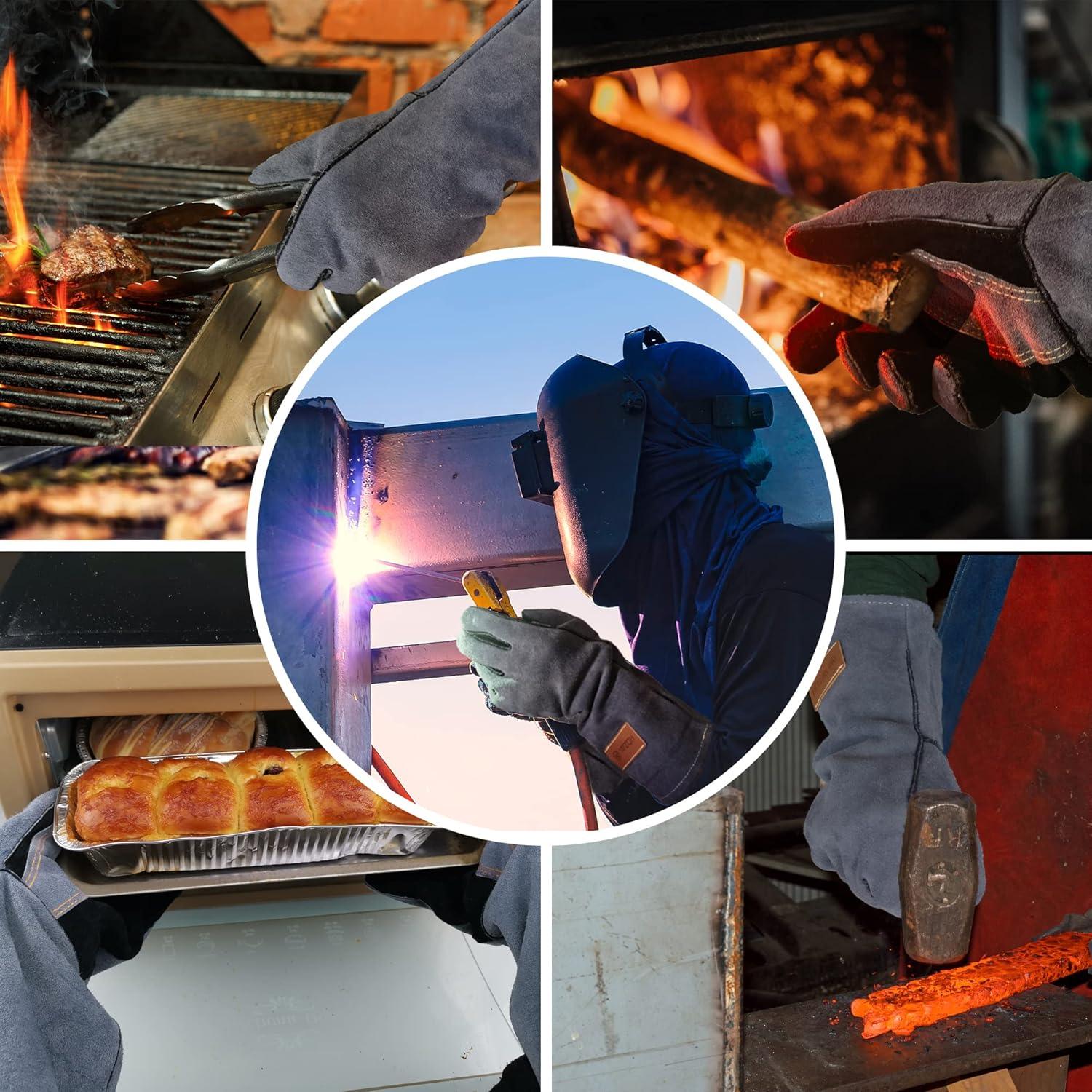 Guantes de Soldadura WZQH de Cuero Resistente al Calor 35.6cm