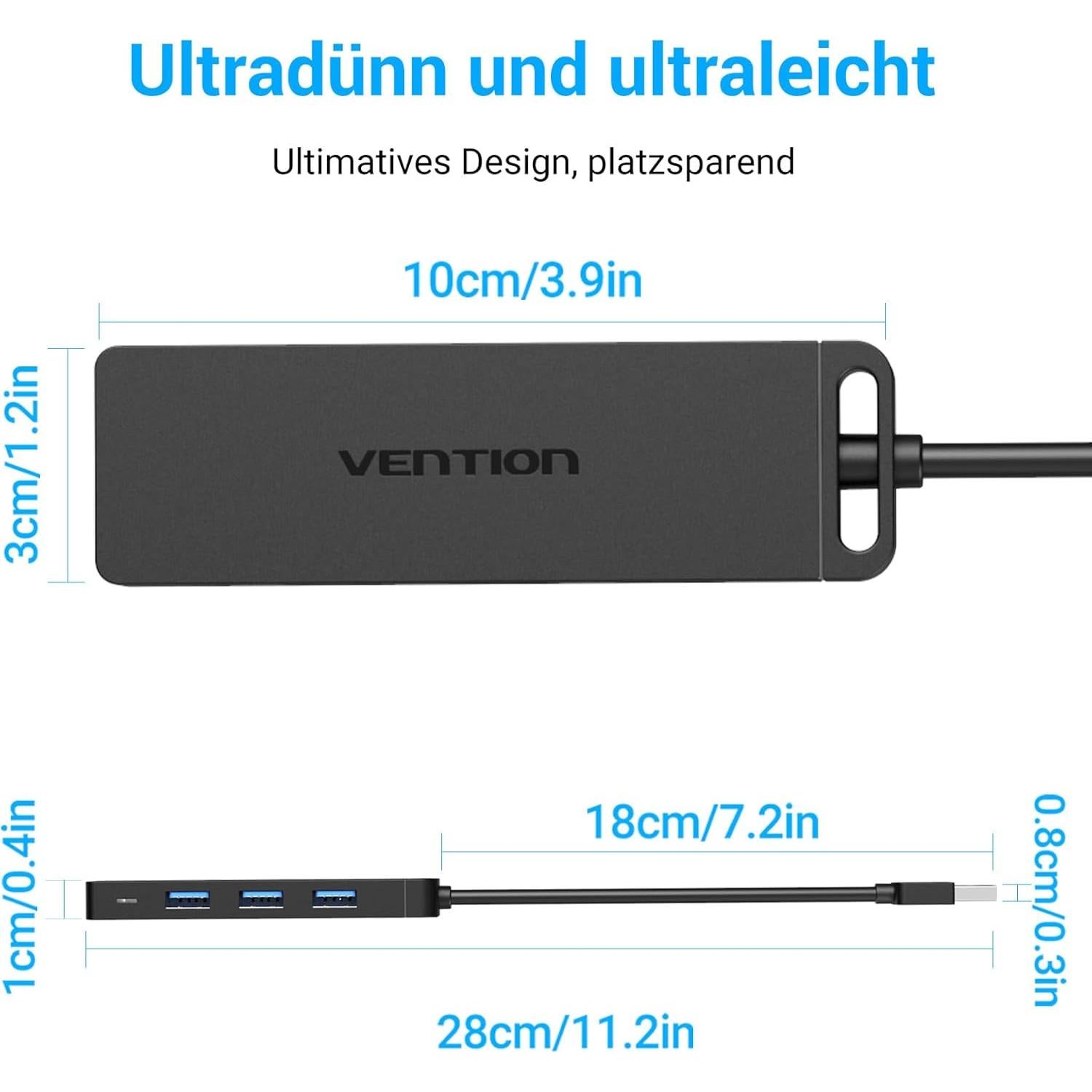 Hub USB 3.0 VENTION 4 Puertos Ultra Delgado 0.15M