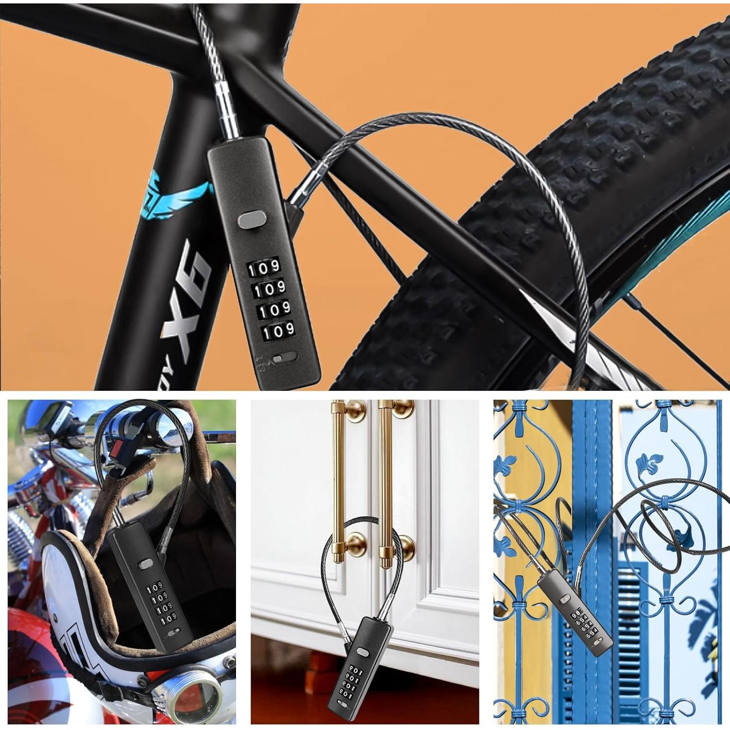 Candado de Cable de Combinación DELSWIN 4 Dígitos con 3 Cables