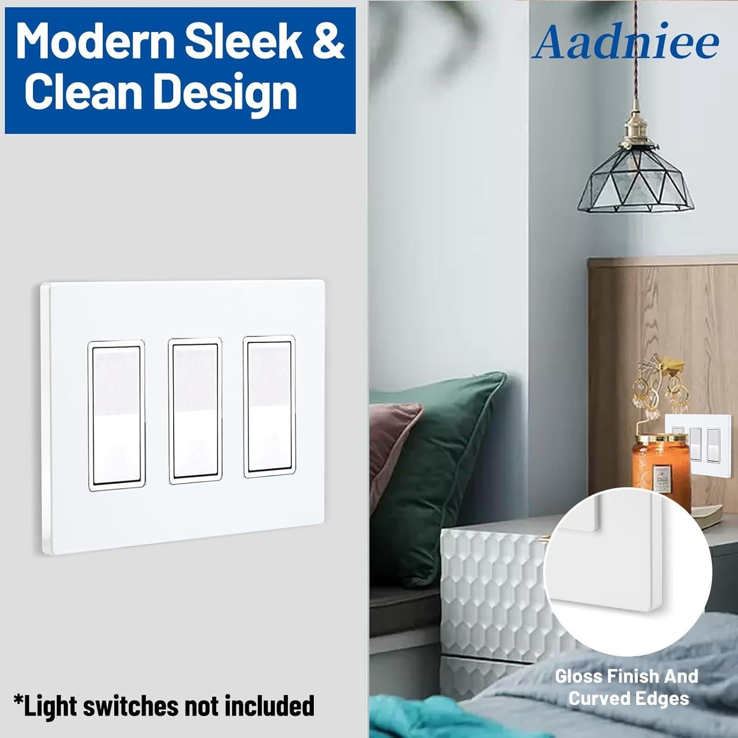 Placas de Pared Decorativas Aadniee 3 Gang 11.88x16.59cm Blanco