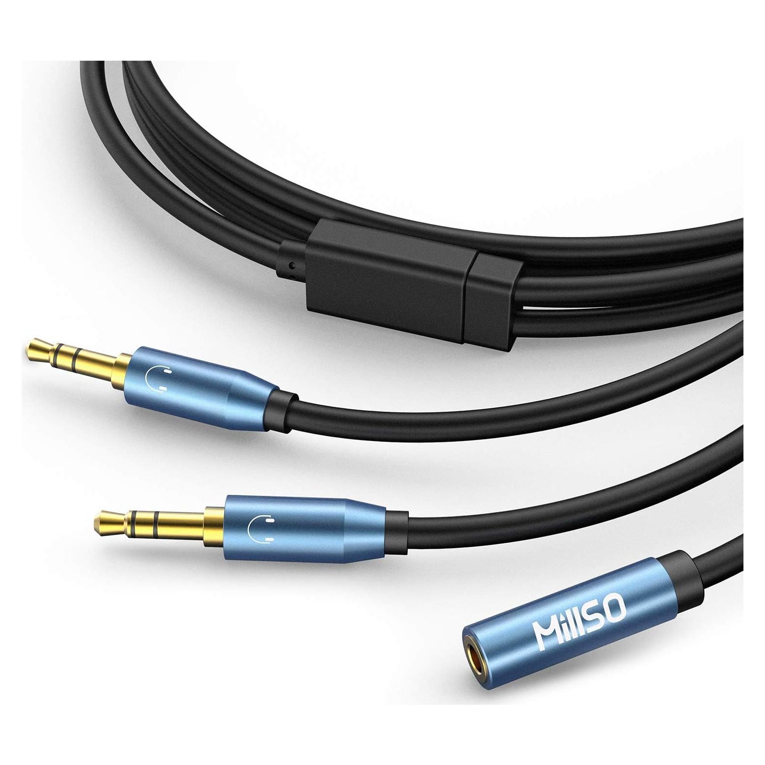 Divisor de Audio MillSO 3.5mm Hembra a 2 Macho 2.4m Azul