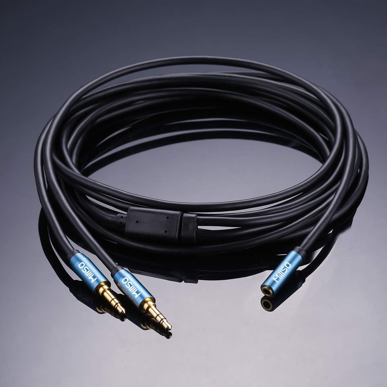Divisor de Audio MillSO 3.5mm Hembra a 2 Macho 2.4m Azul
