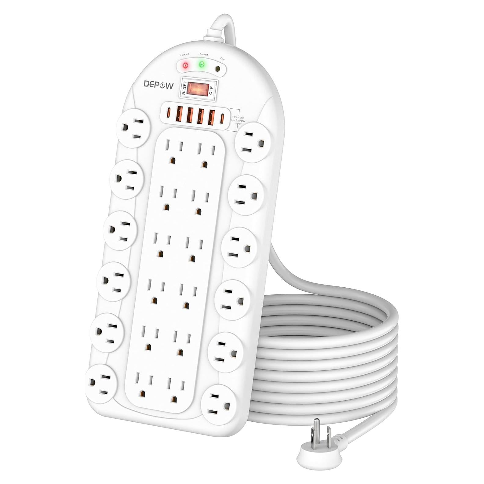 Regleta de Sobretensión DEPOW 24 Salidas 3400 Julios 8 Pies USB