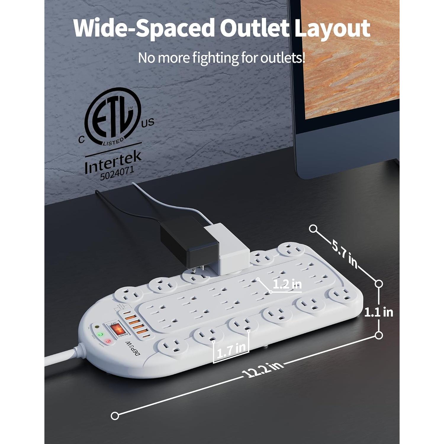 Regleta de Sobretensión DEPOW 24 Salidas 3400 Julios 8 Pies USB