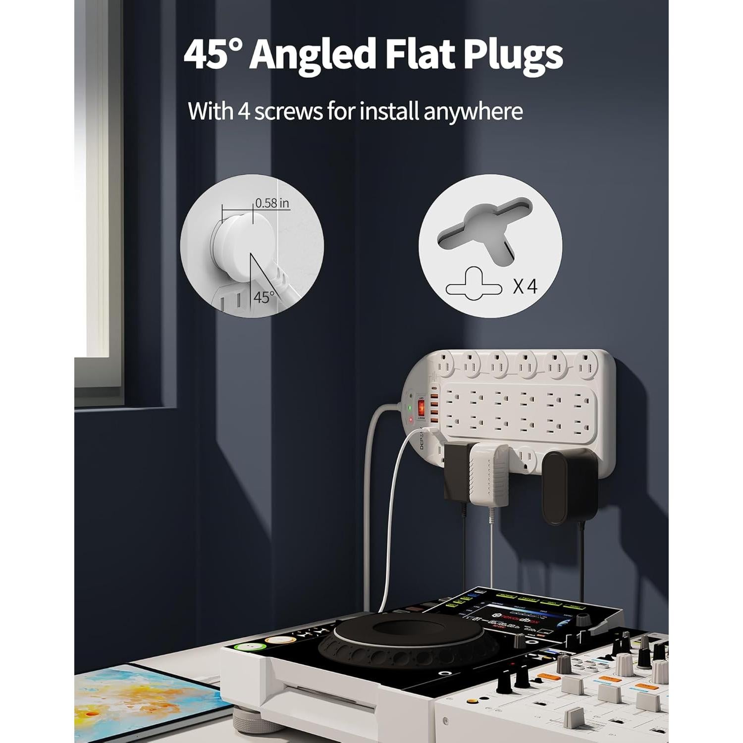 Regleta de Sobretensión DEPOW 24 Salidas 3400 Julios 8 Pies USB