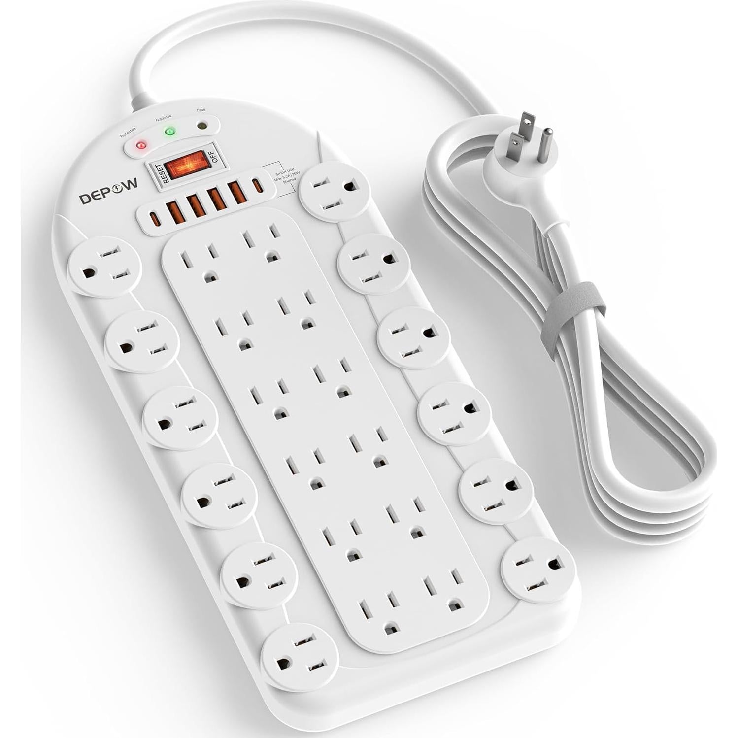 Regleta de Sobretensión DEPOW 24 Salidas 3400 Julios 8 Pies USB