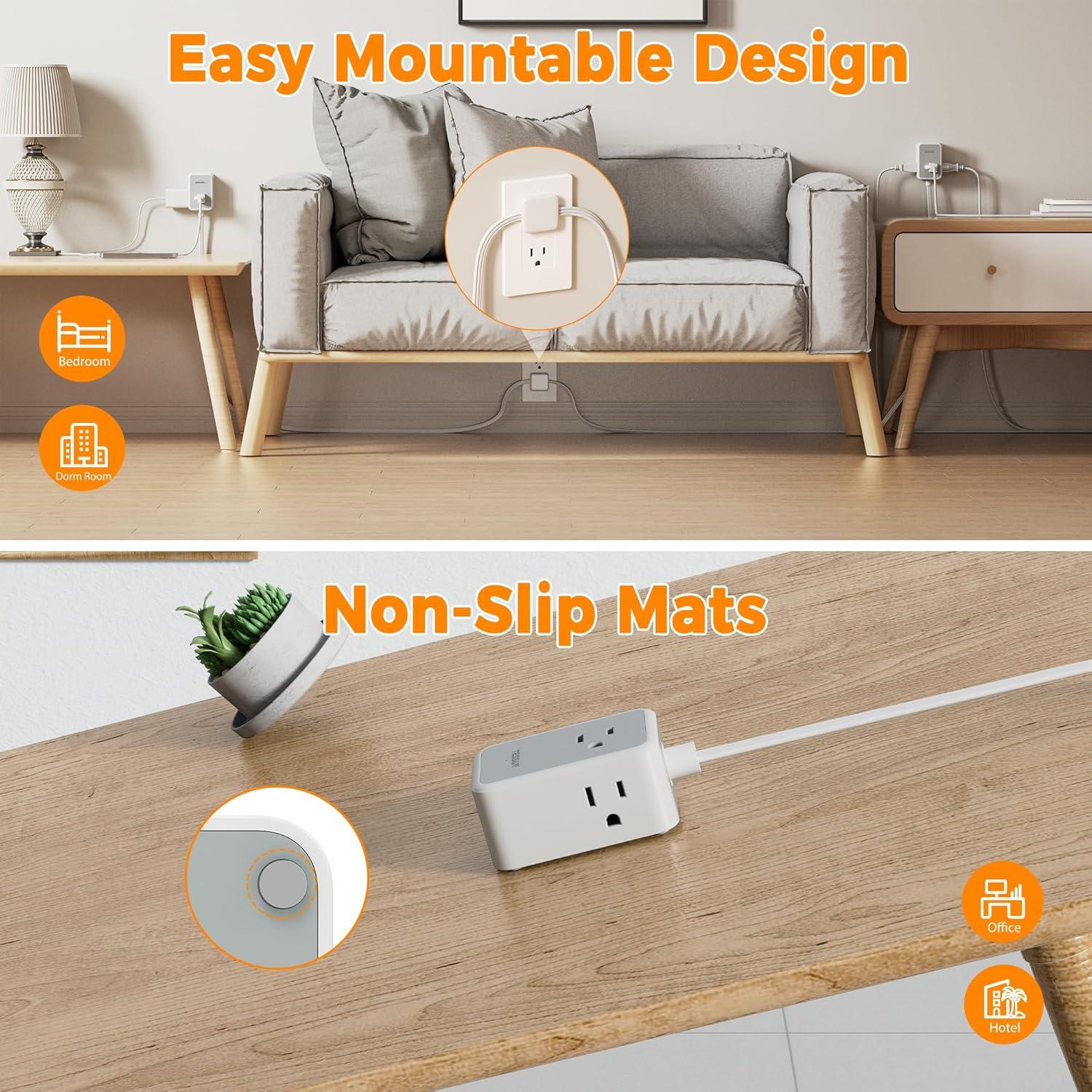 Cable de Extensión Doble TESSAN 3.66m con Protector de Sobretensión