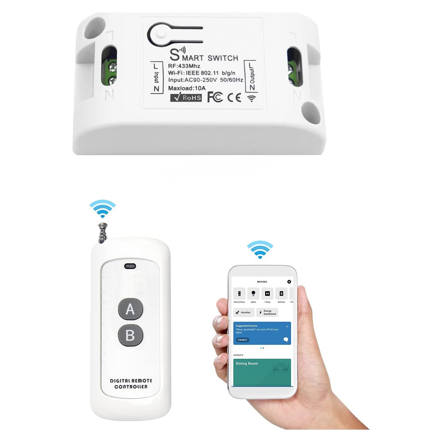 Interruptor Inteligente WiFi RODOT KR2201W, Control Remoto y Voz