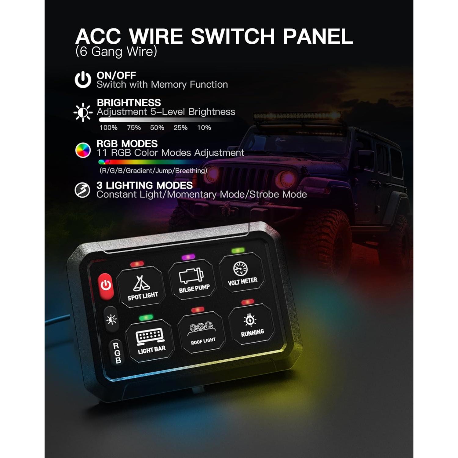 Panel de Interruptores RGB 6 Gang HulkGoo 12V/24V Impermeable