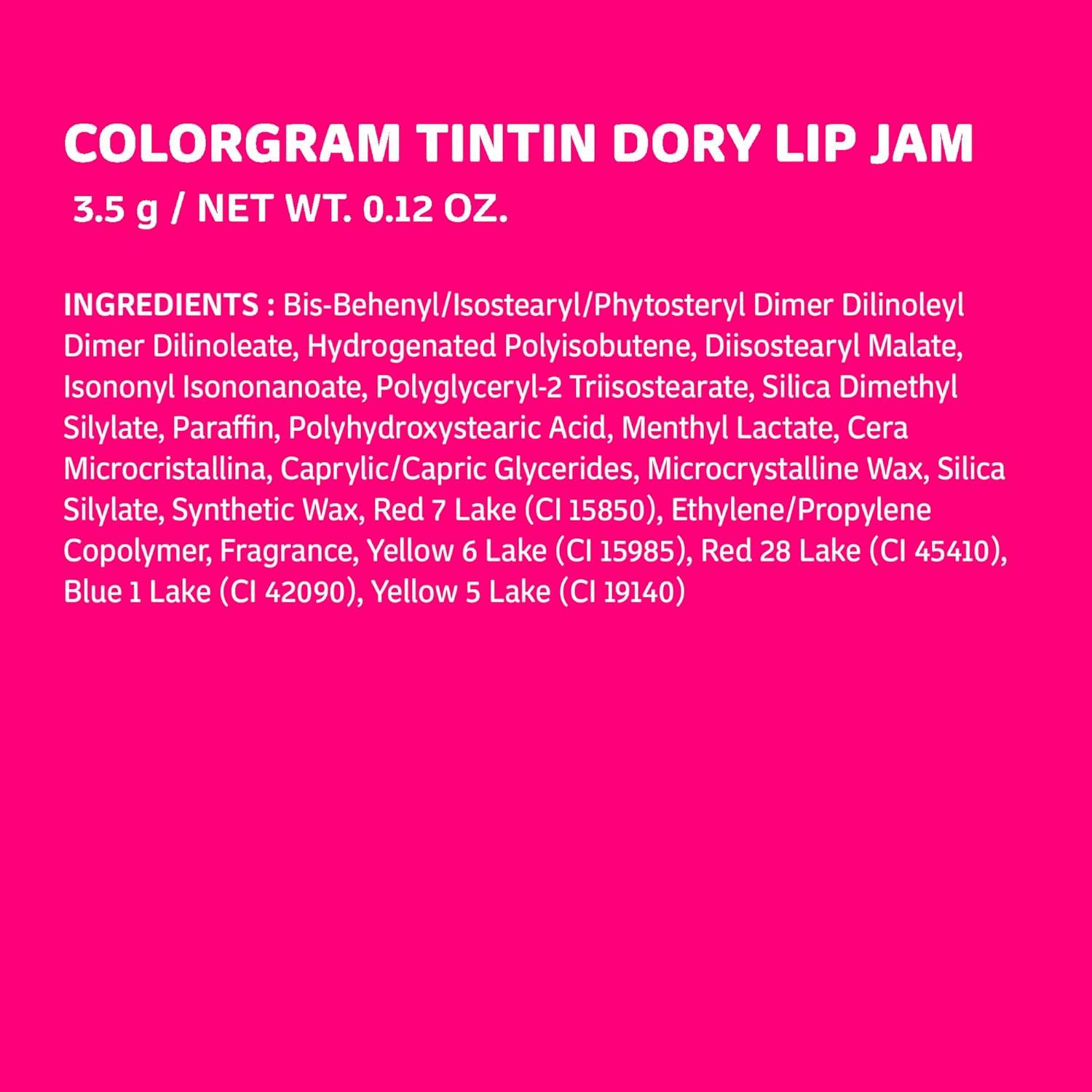 COLORGRAM TINTIN DORY LIP JAM 01 SHINE MUSCAT JAM | Pudding Pot Lip Blush | Tinted Lip Jam, Hydrating & Plumping Lip Balm with Lightweight, Non-Sticky Formula | Clear Radiance & Semi-Transparent Color