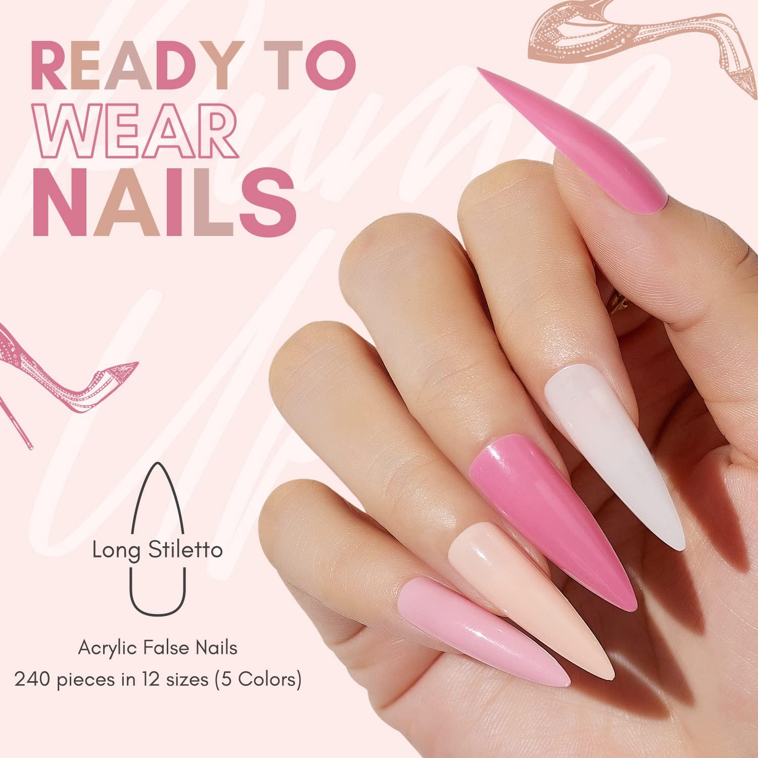 Kit de Uñas Acrílicas Makartt Stiletto Largo 240PCS Gel