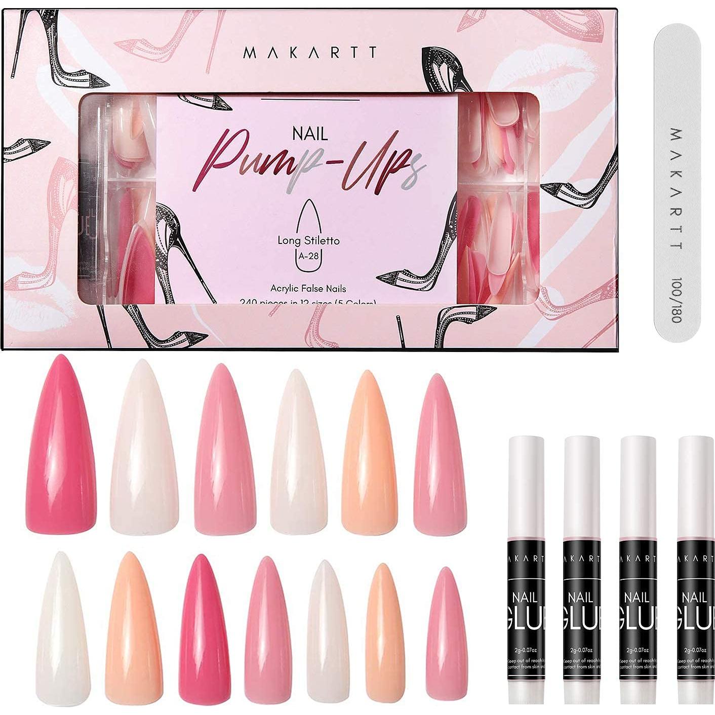 Kit de Uñas Acrílicas Makartt Stiletto Largo 240PCS Gel