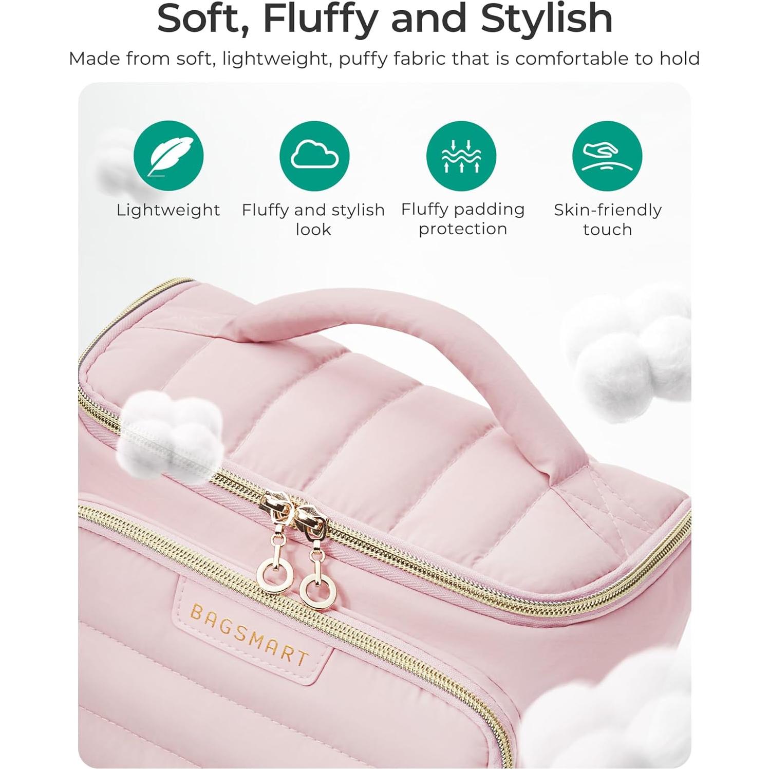 Bolsa de Maquillaje de Viaje BAGSMART Rosa Bebé 23x14x11.5cm