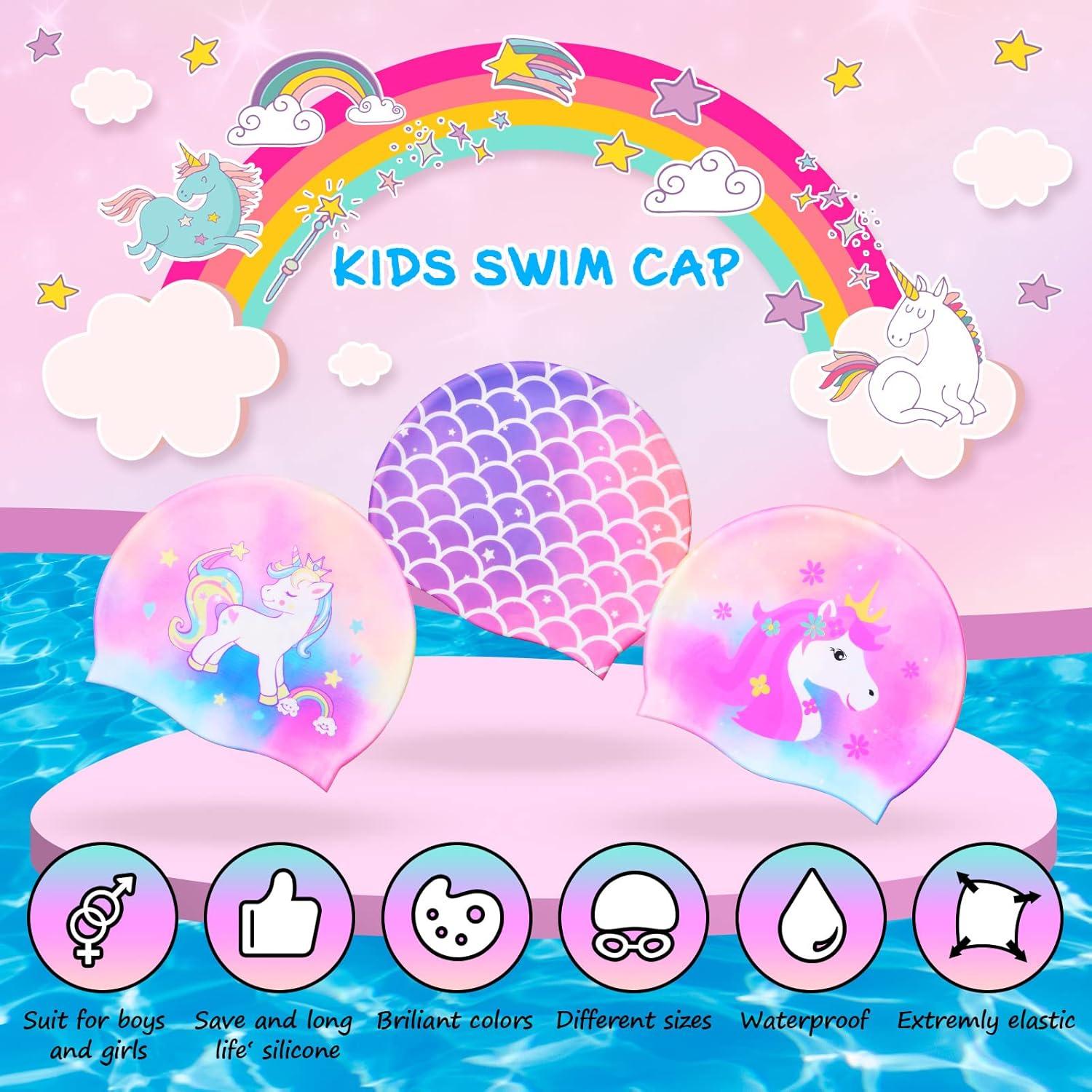 Gorras de Baño Syhood para Niños - 3 Pcs Silicona Unicornio