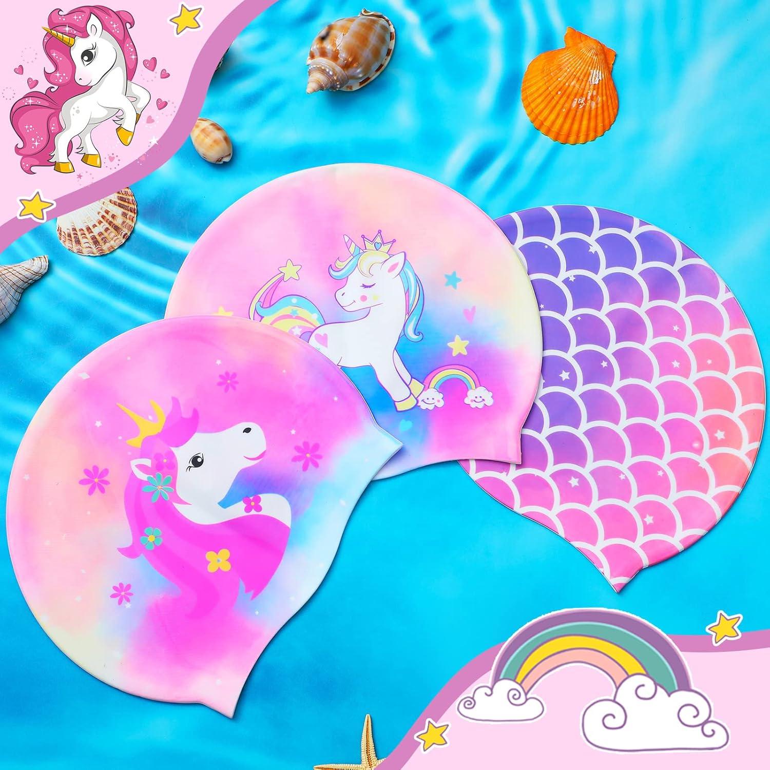 Gorras de Baño Syhood para Niños - 3 Pcs Silicona Unicornio