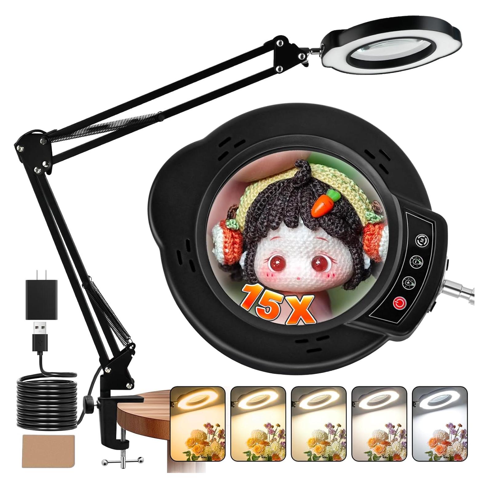 Lupa de Escritorio 15X VvLons con Luz LED y Abrazadera