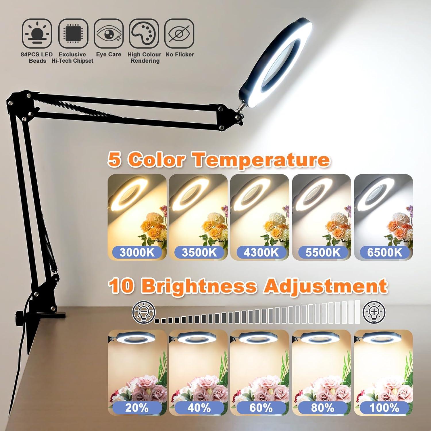 Lupa de Escritorio 15X VvLons con Luz LED y Abrazadera