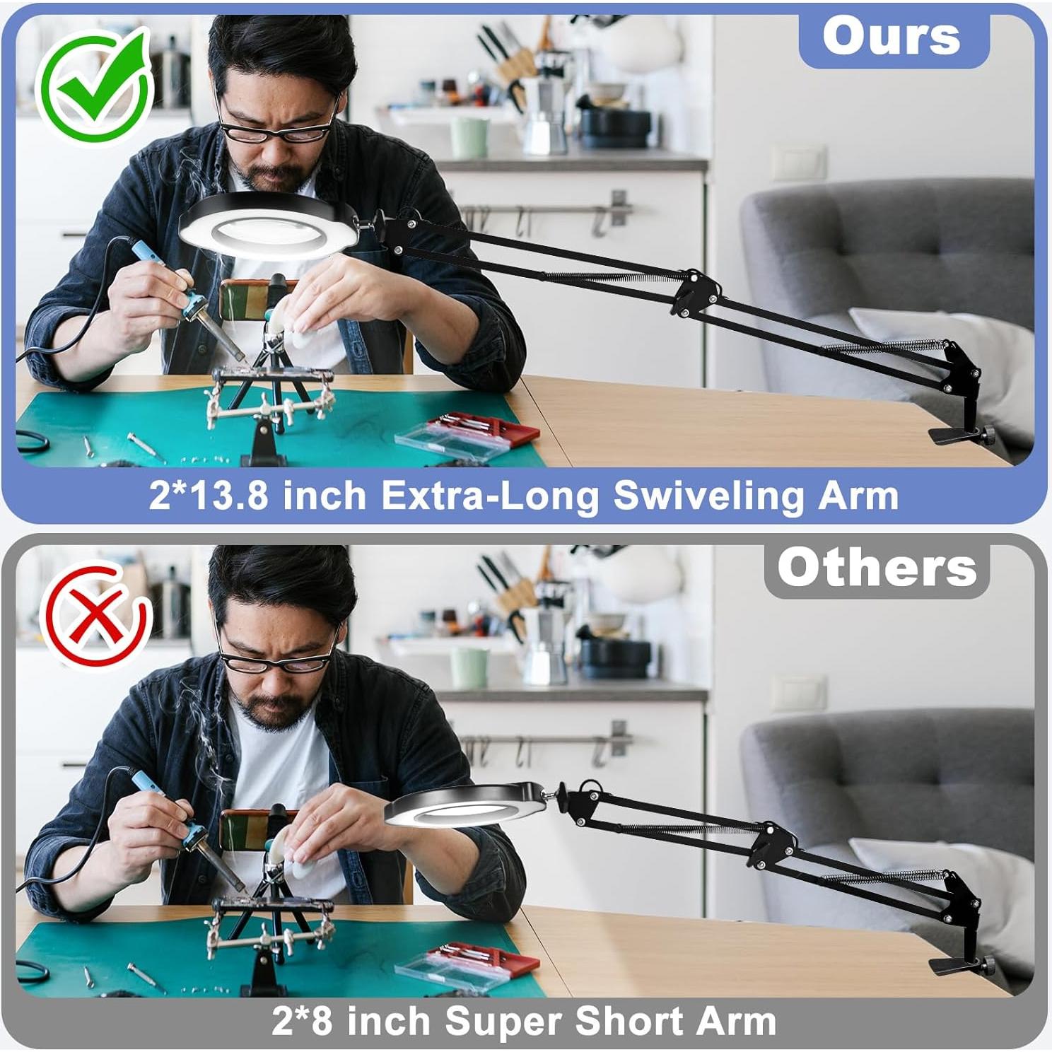 Lupa de Escritorio 15X VvLons con Luz LED y Abrazadera