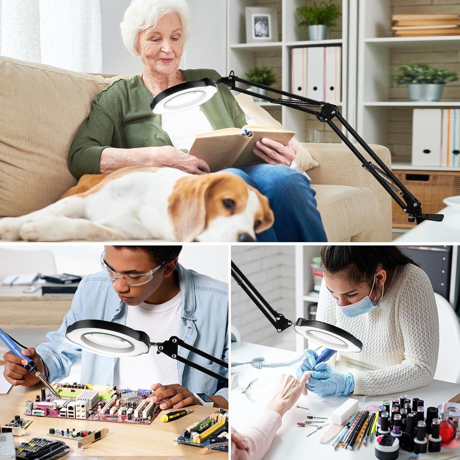 Lupa de Escritorio 15X VvLons con Luz LED y Abrazadera