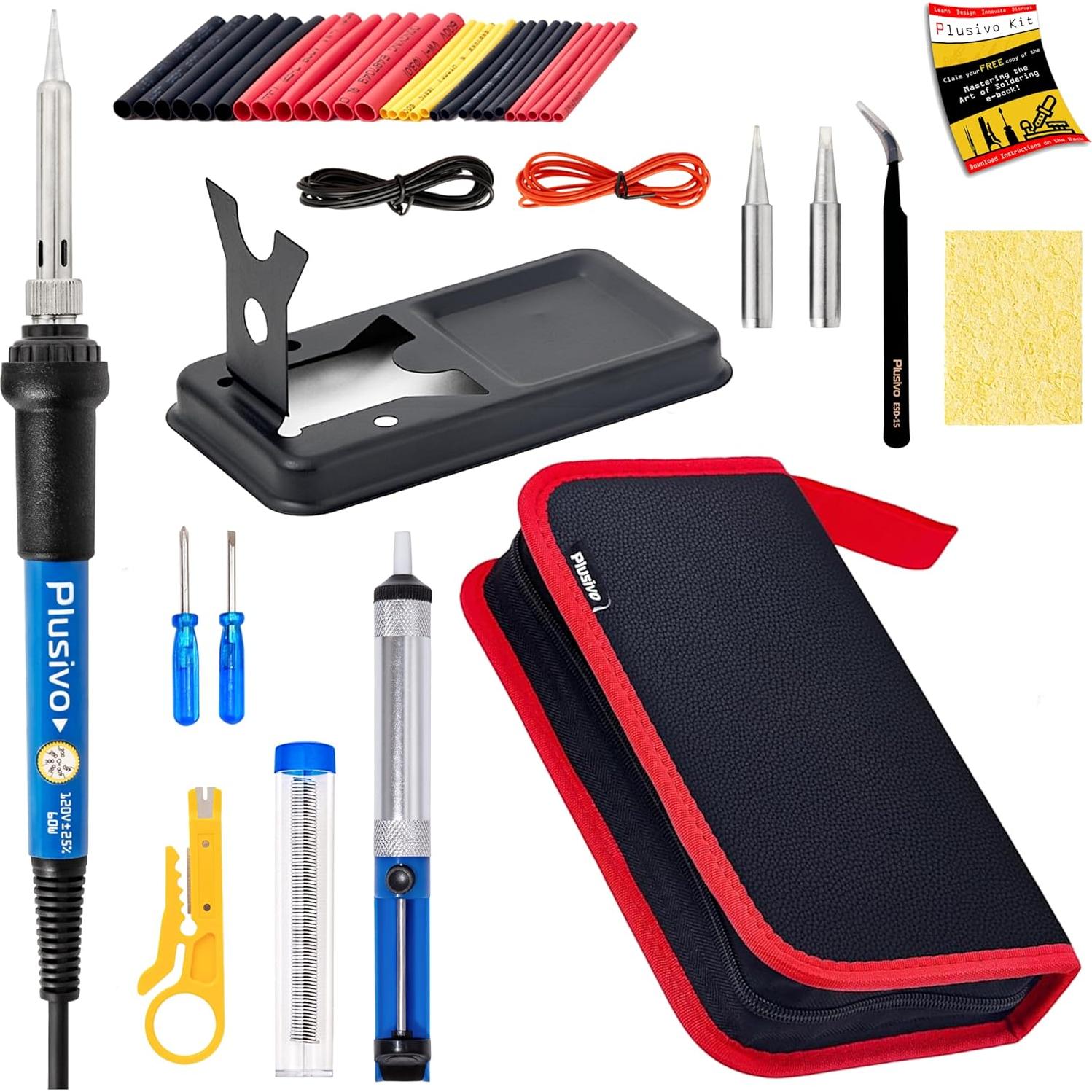 Kit de Soldador Plusivo 60W 220V, 14 en 1, Temperatura Ajustable
