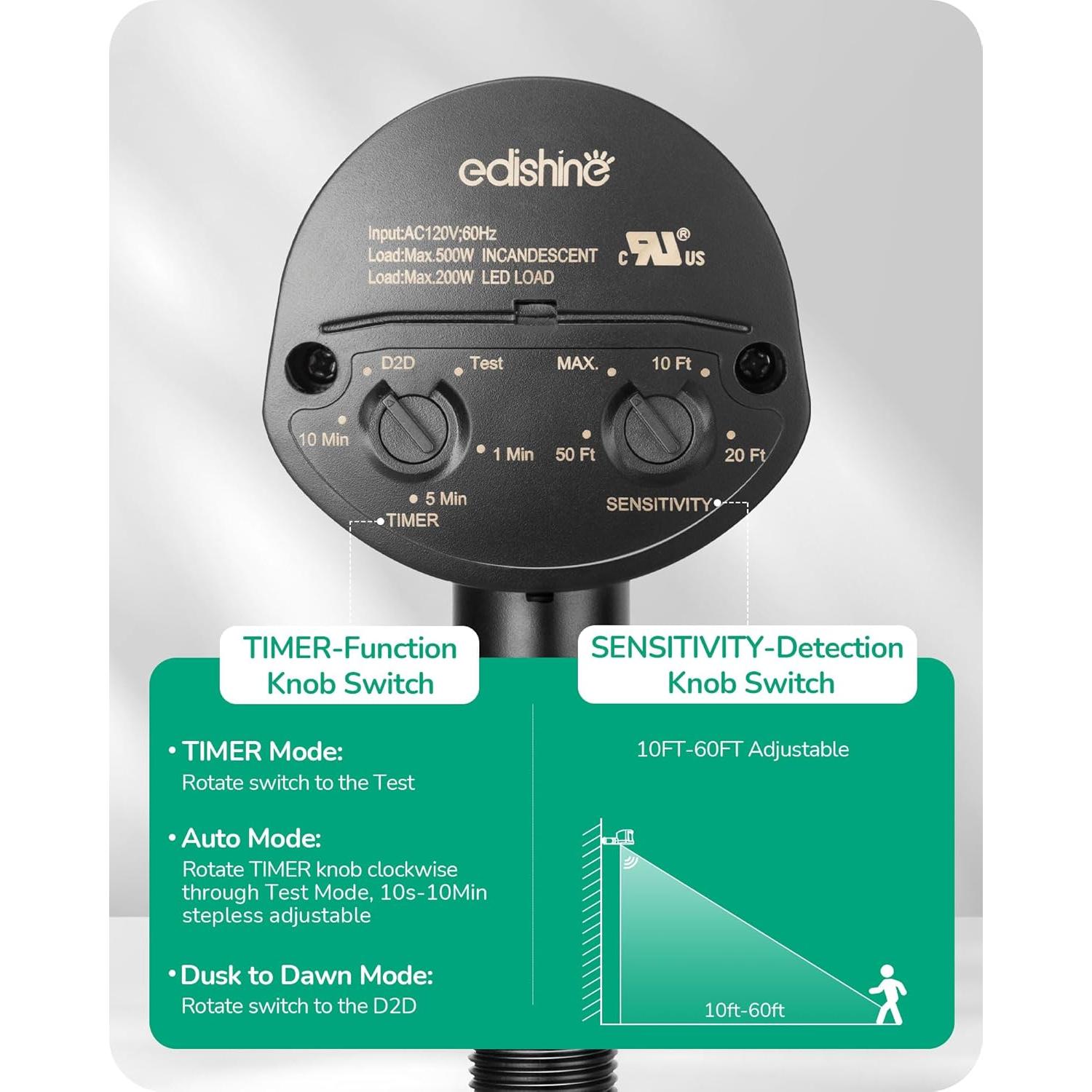 Detector de Movimiento EDISHINE HMSS03D 180° 18.3m Negro