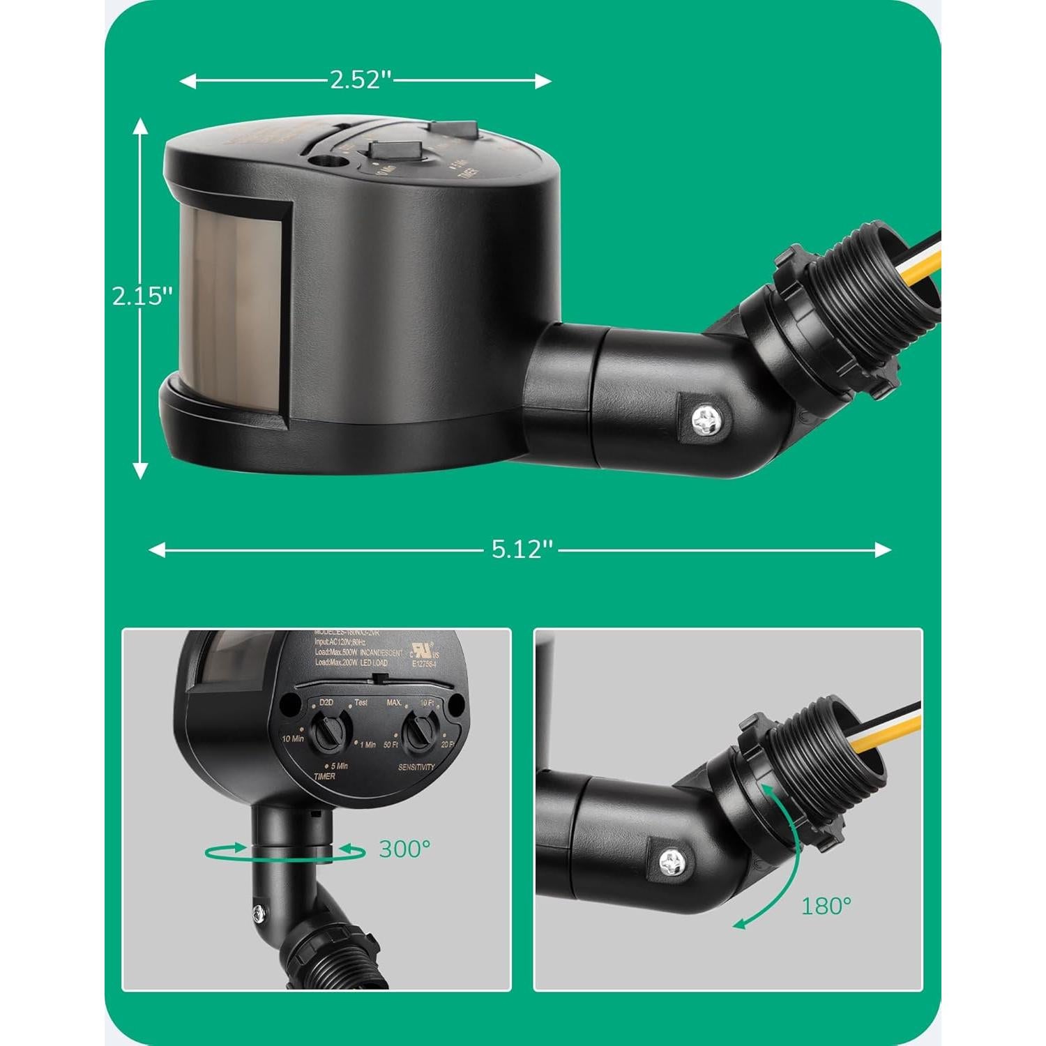 Detector de Movimiento EDISHINE HMSS03D 180° 18.3m Negro