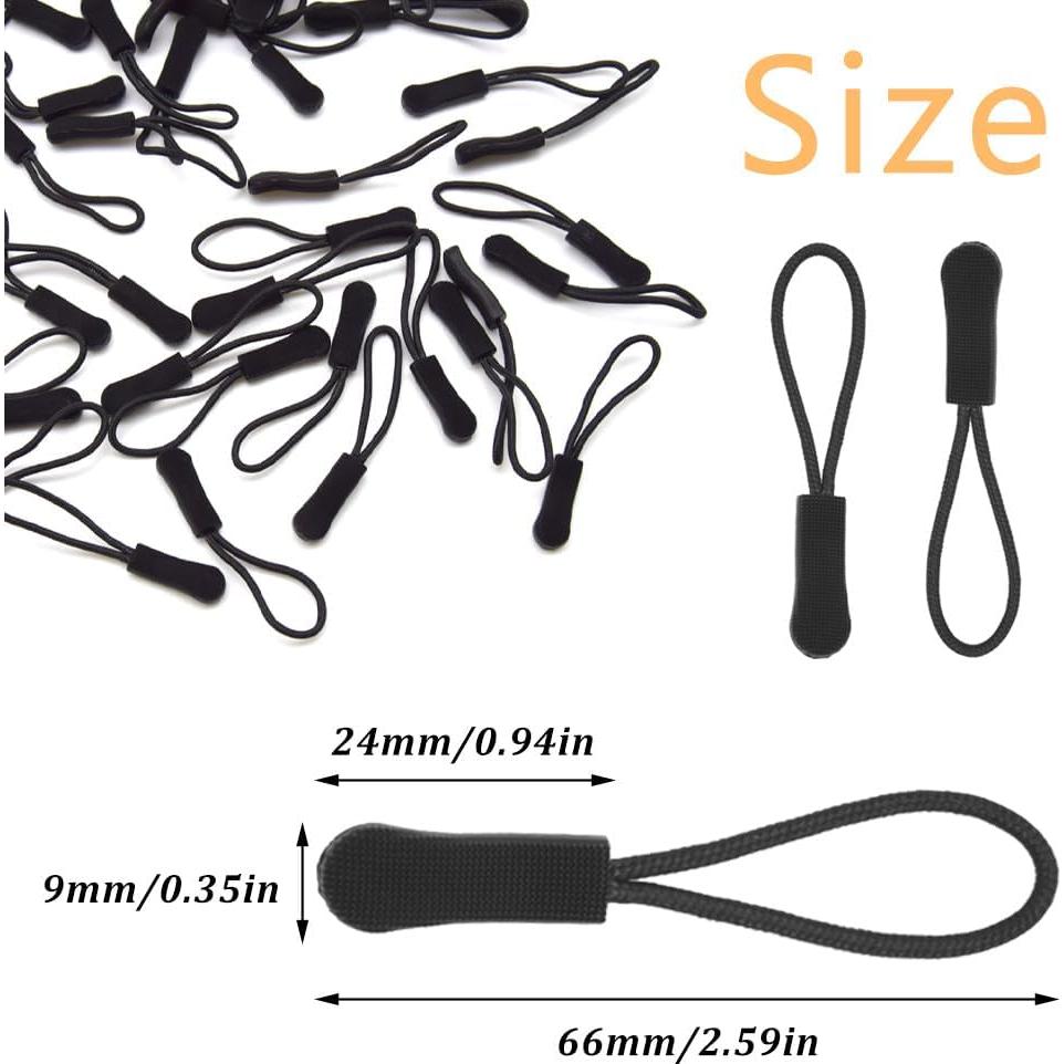 Tiradores de Cremallera Yosawa 50 Piezas Nylon Negro