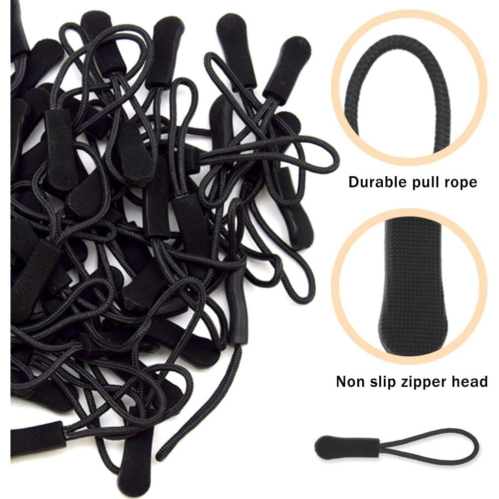 Tiradores de Cremallera Yosawa 50 Piezas Nylon Negro