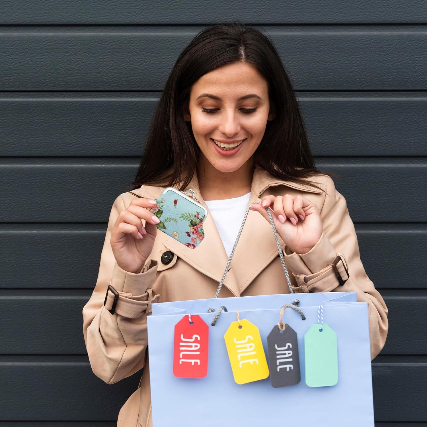 Monedero Mini de Lona con Cierre de Beso Rosa y Azul