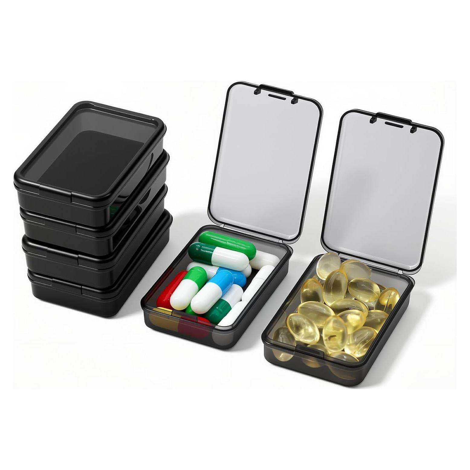 6 Cajas de Pastillas HUIKE, Organizador Portátil Negro 5.5cm