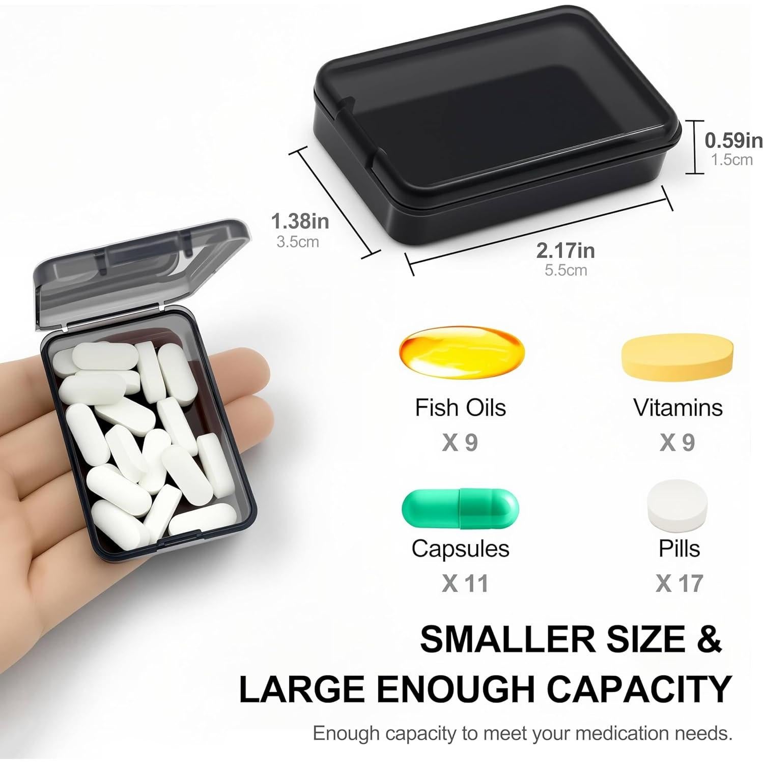 6 Cajas de Pastillas HUIKE, Organizador Portátil Negro 5.5cm