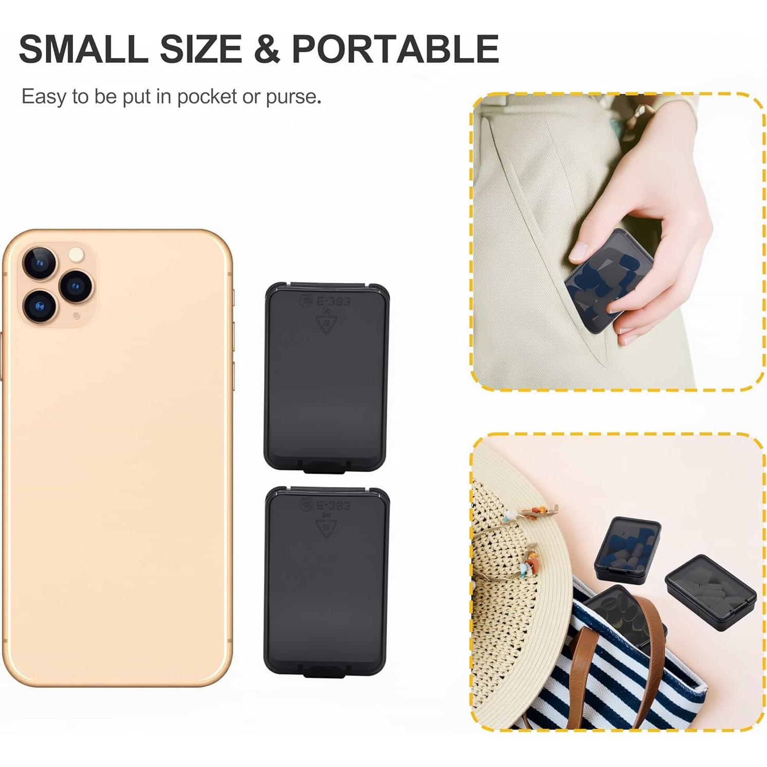 6 Cajas de Pastillas HUIKE, Organizador Portátil Negro 5.5cm