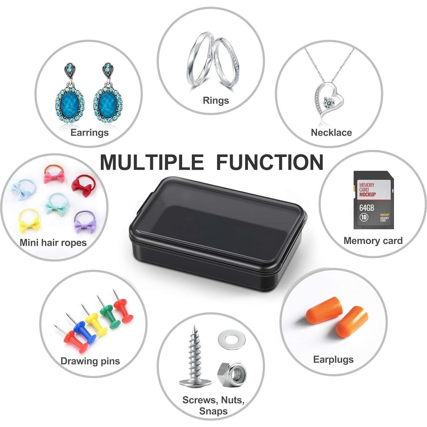 6 Cajas de Pastillas HUIKE, Organizador Portátil Negro 5.5cm