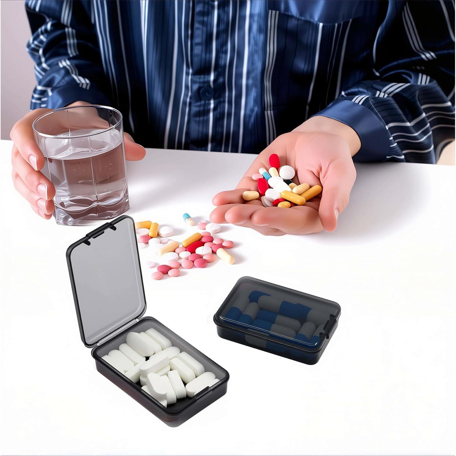 6 Cajas de Pastillas HUIKE, Organizador Portátil Negro 5.5cm