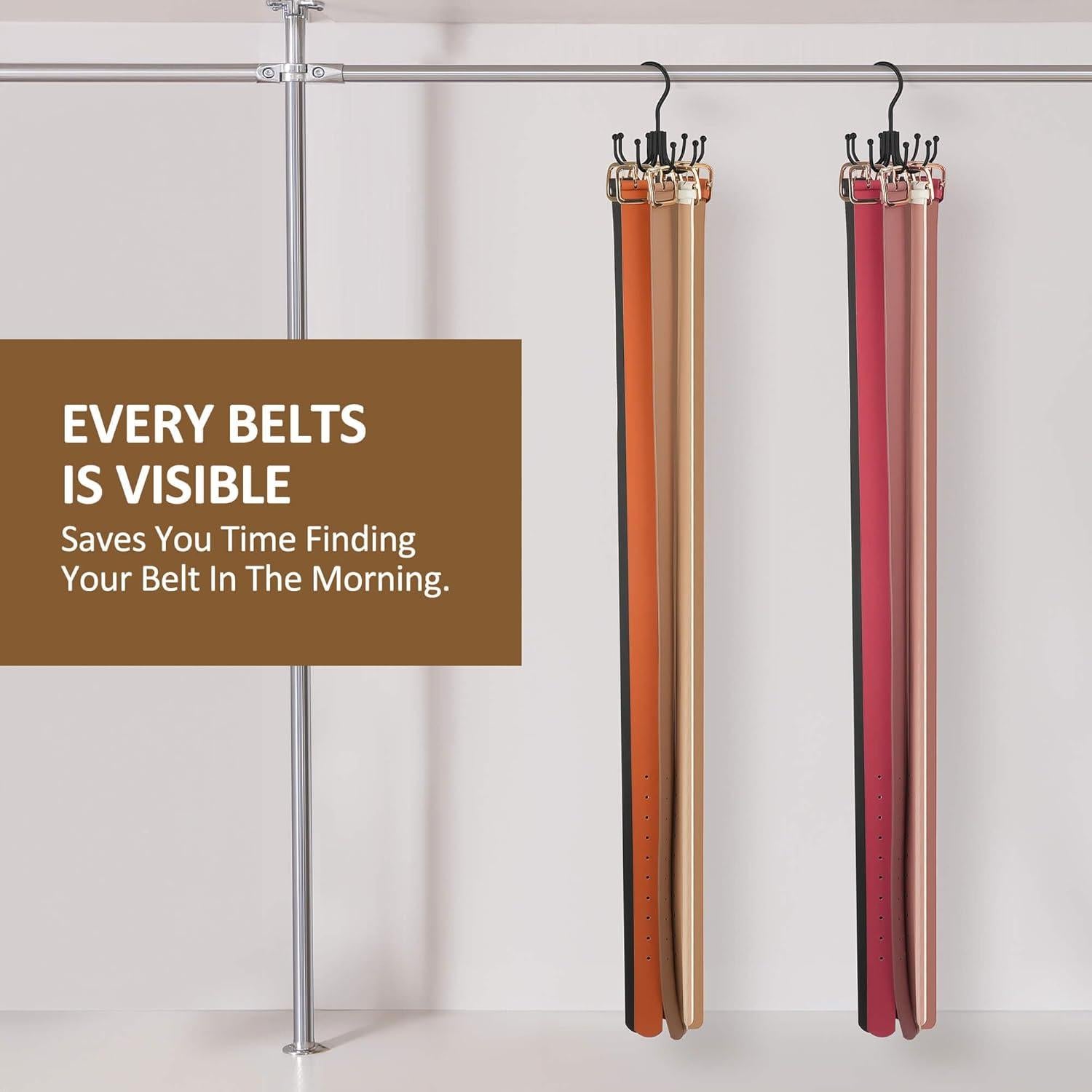 Soporte Organizador de Cinturones ZEDODIER, Metal Negro, 24 Accesorios