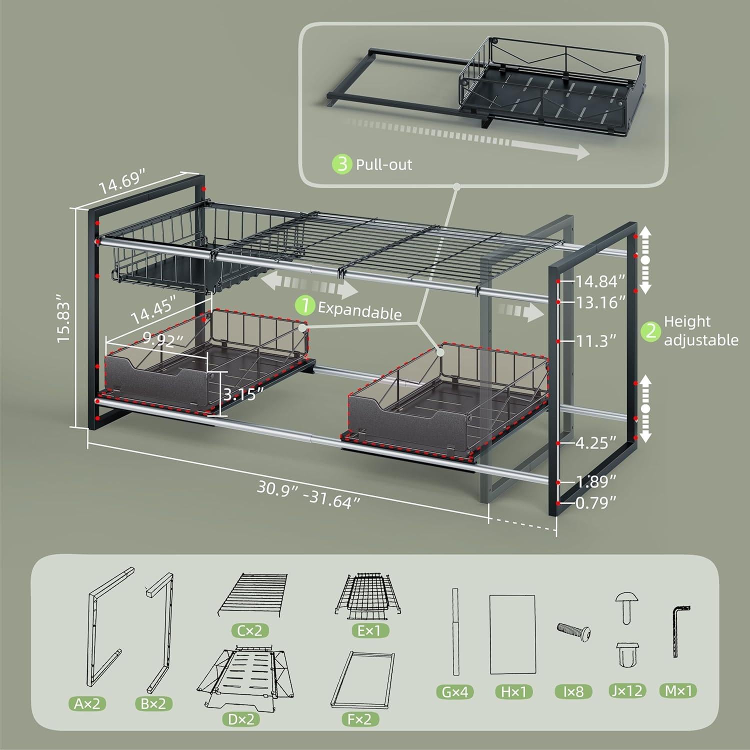 Organizador Bajo Fregadero NETEL Ajustable 2 Niveles Negro