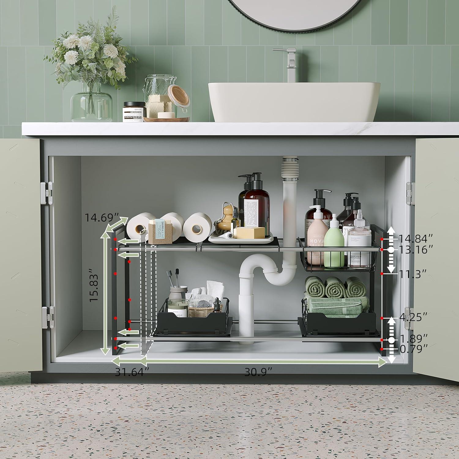 Organizador Bajo Fregadero NETEL Ajustable 2 Niveles Negro