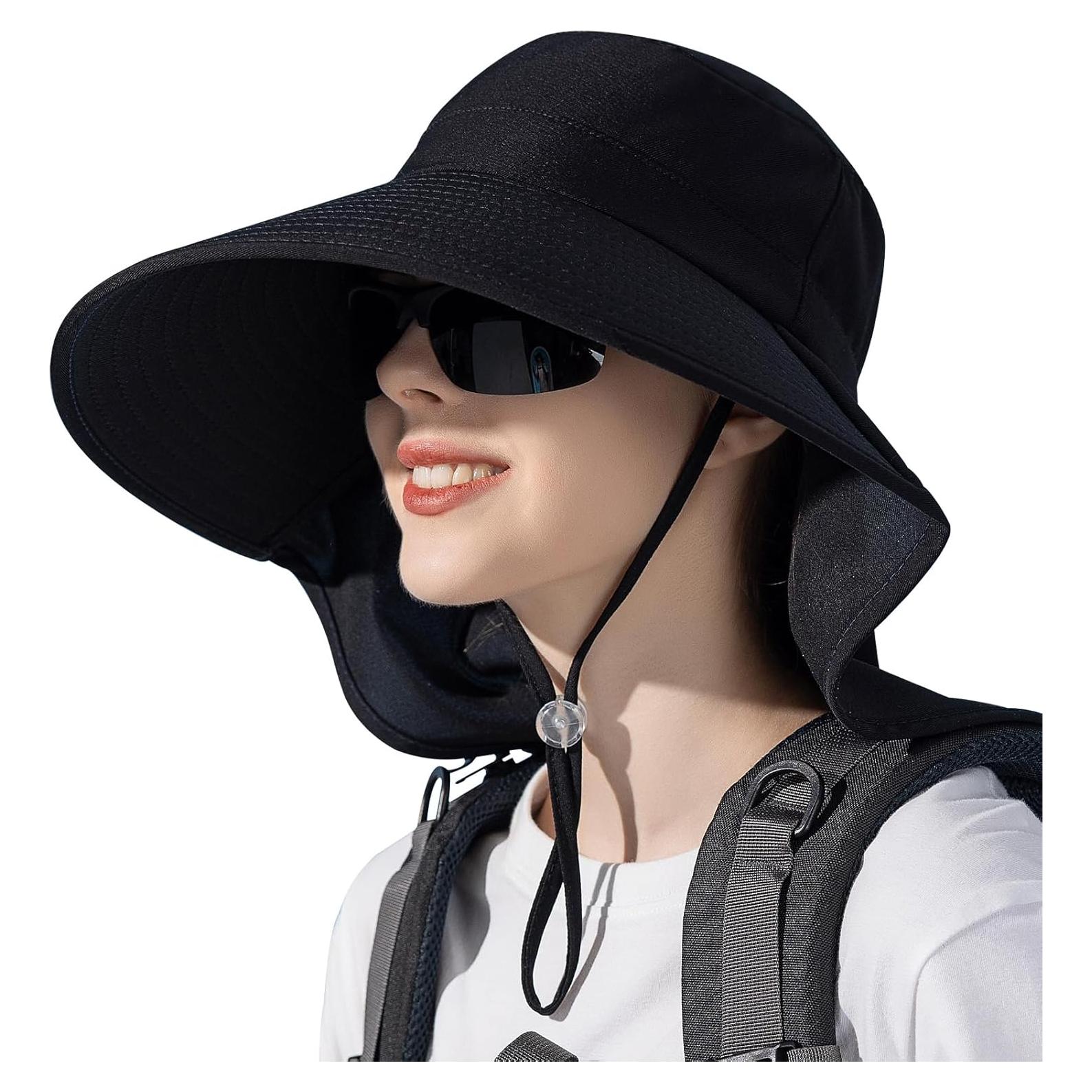 Sombrero de Sol Ruqizhi para Mujeres UPF 50+ Plegable Negro