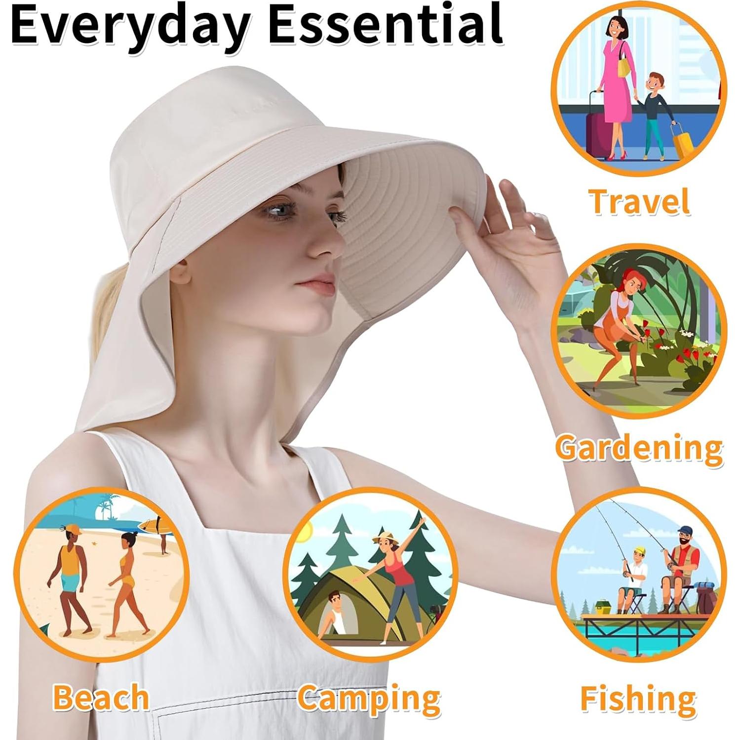 Sombrero de Sol Ruqizhi para Mujeres UPF 50+ Plegable Negro