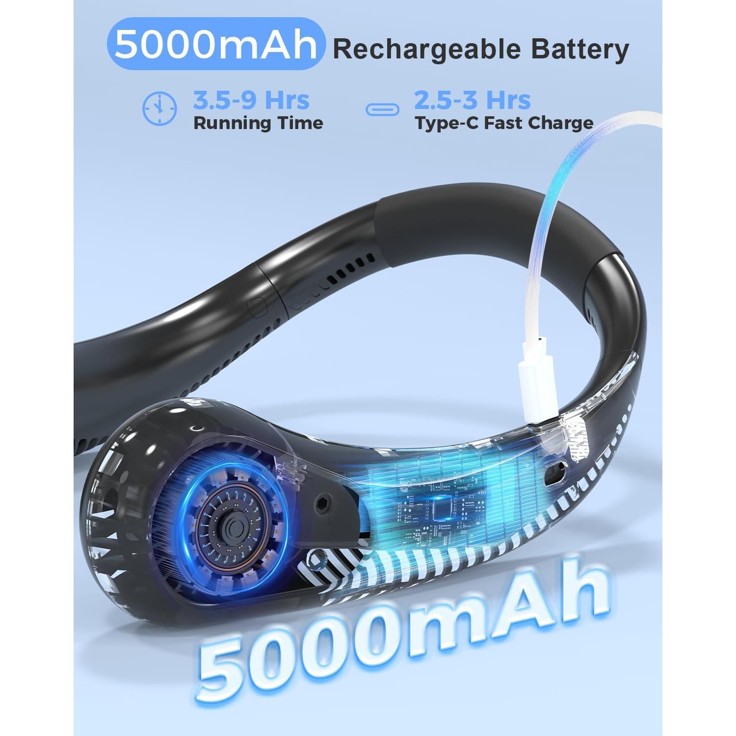 Ventilador de Cuello Portátil COMLIFE Sin Aspas 5000mAh 3 Velocidades