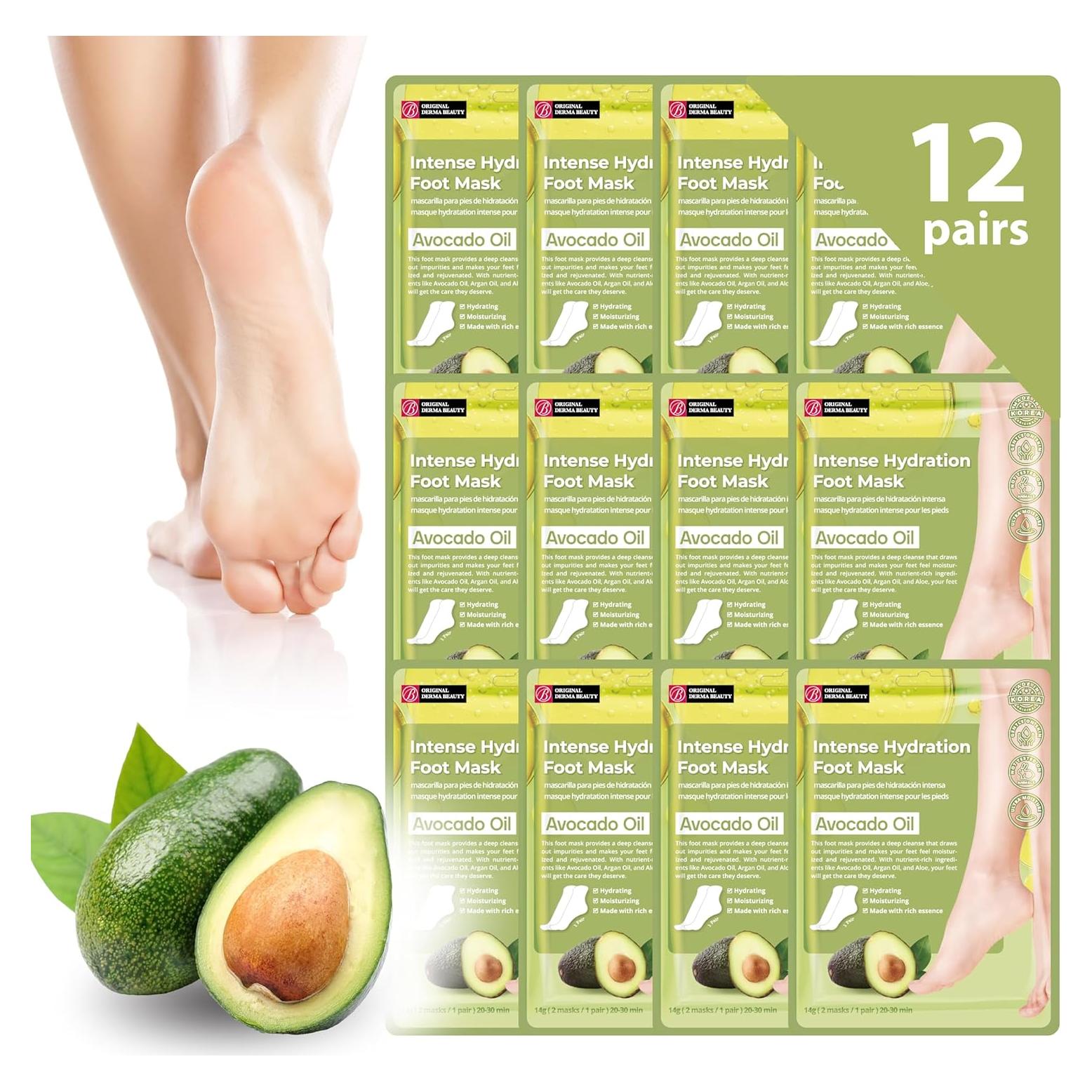 Máscara Hidratante para Pies Derma Beauty 12 Pares Aguacate