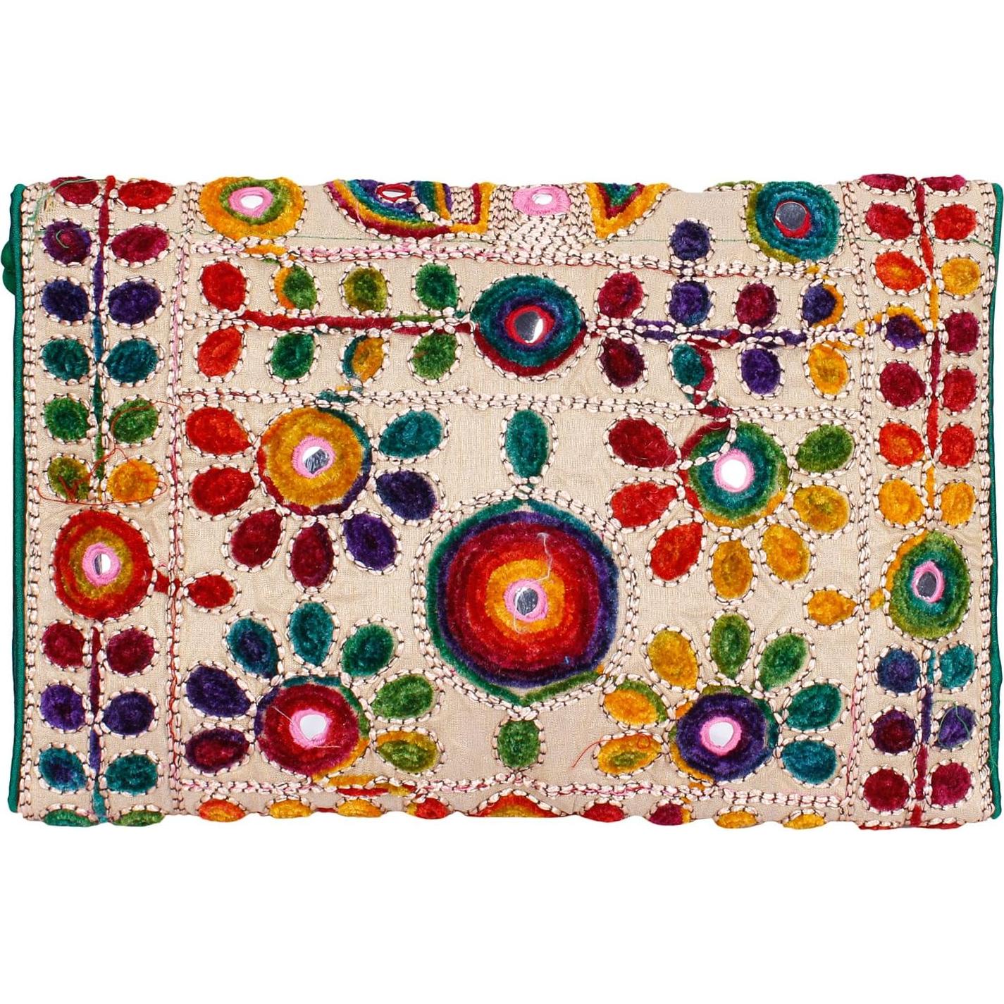 Bolso de mano Rajasthani AADITRI 30x20 cm Beige Bordado