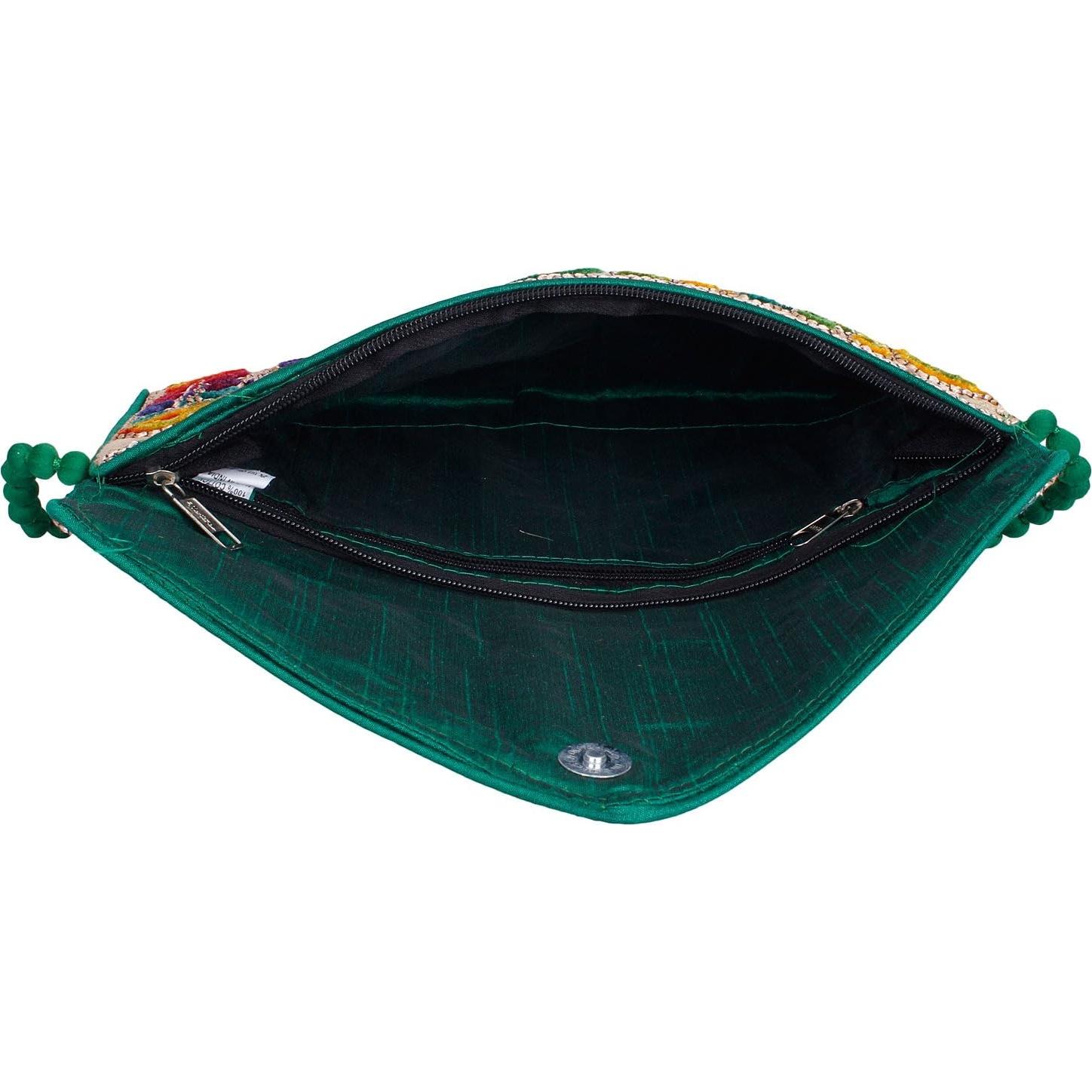 Bolso de mano Rajasthani AADITRI 30x20 cm Beige Bordado