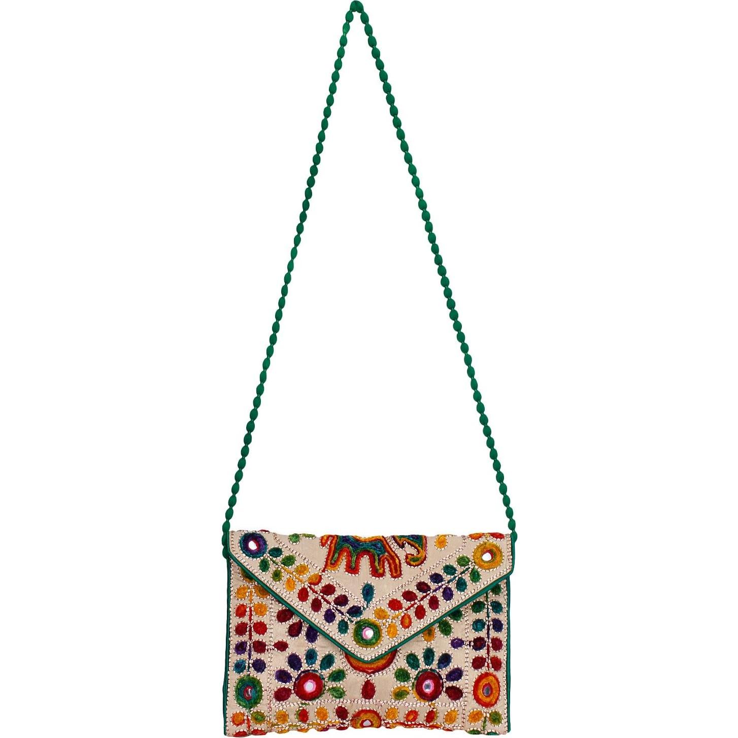 Bolso de mano Rajasthani AADITRI 30x20 cm Beige Bordado